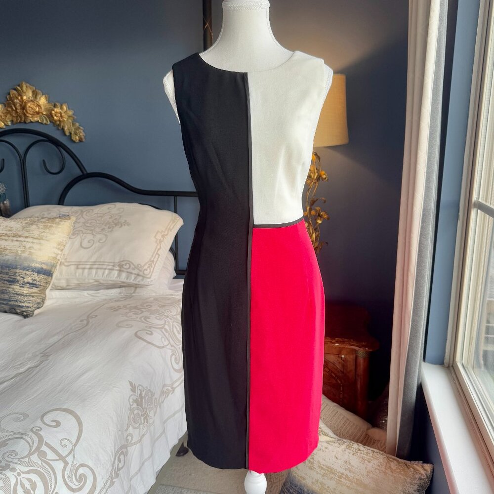 Nue By Shani Shapewear Black White and Coral Colourblock Dress